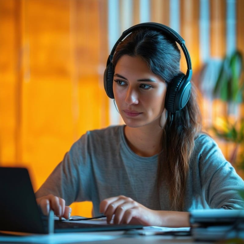 PERSON WITH HEADPHONES ON WORKING